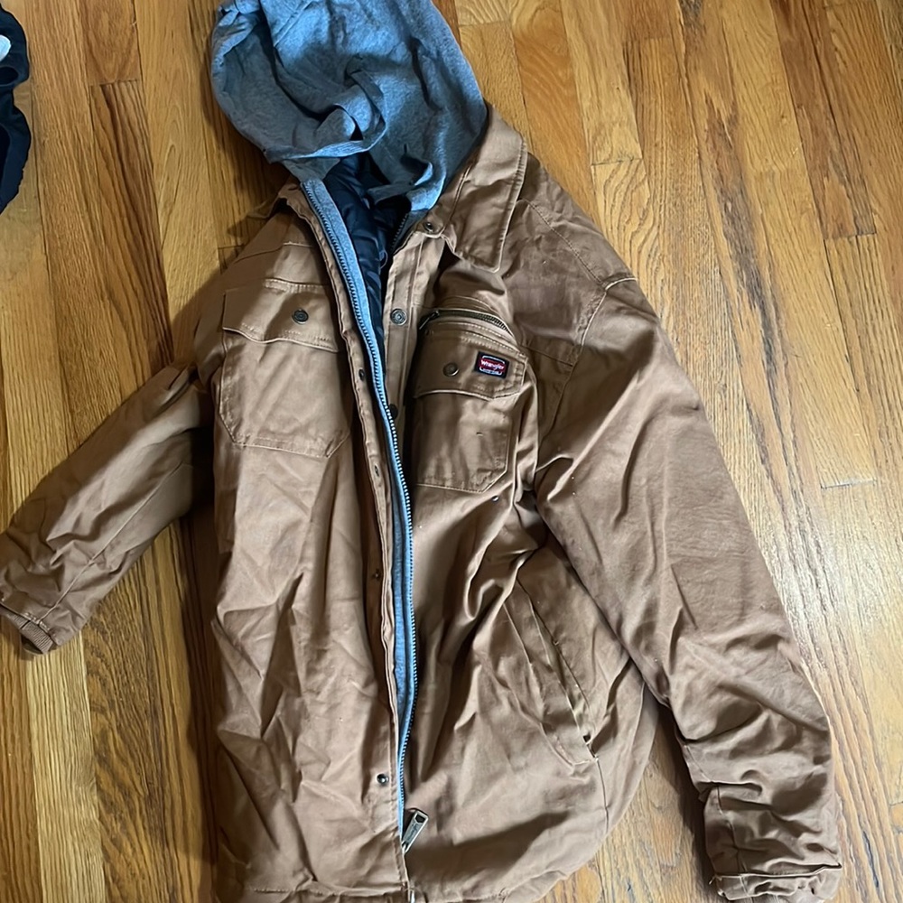 wrangler heavy duty khaki hoodie